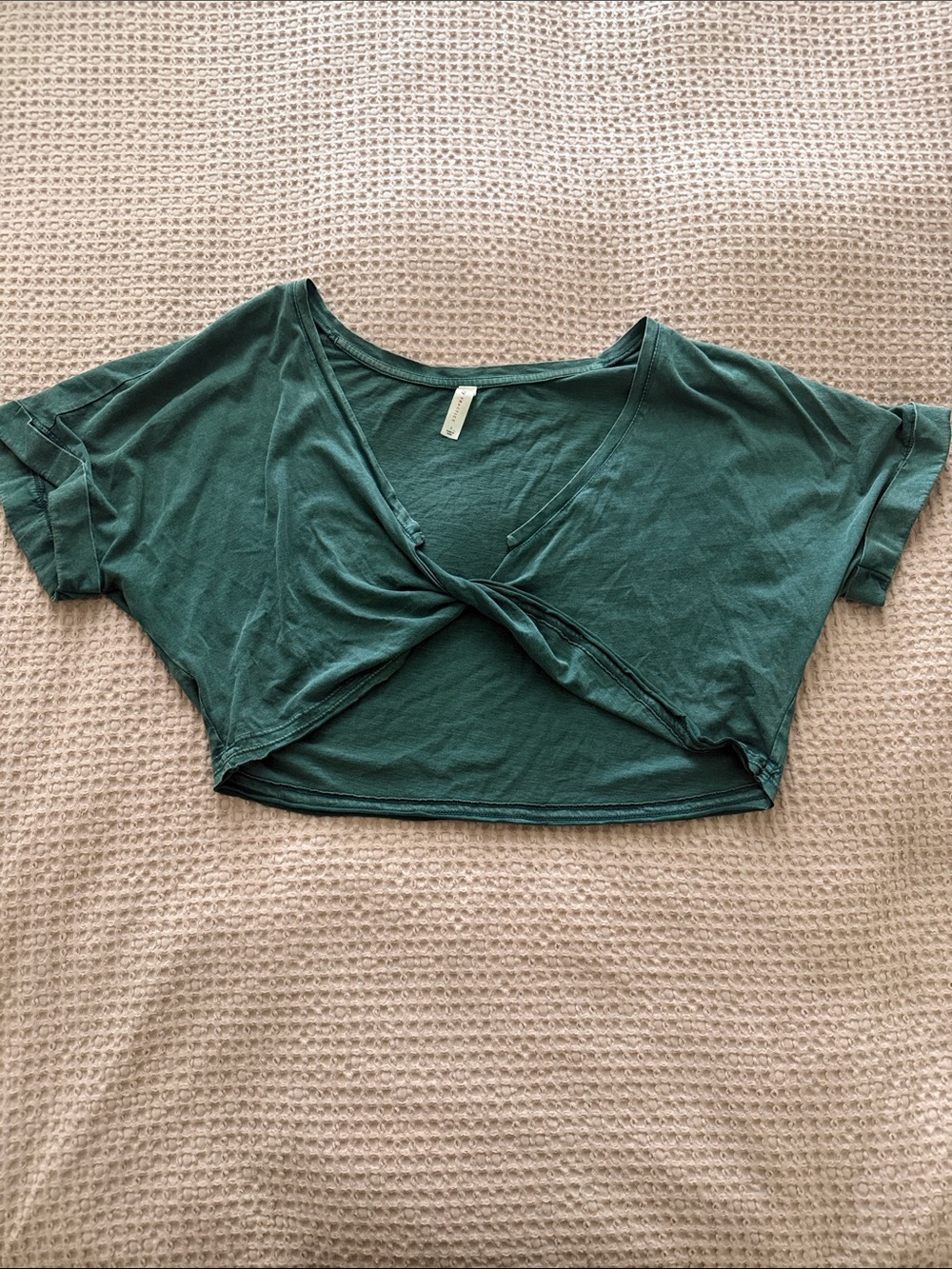 Anthropologie Teal Twist Front Crop Top Size Large Like New